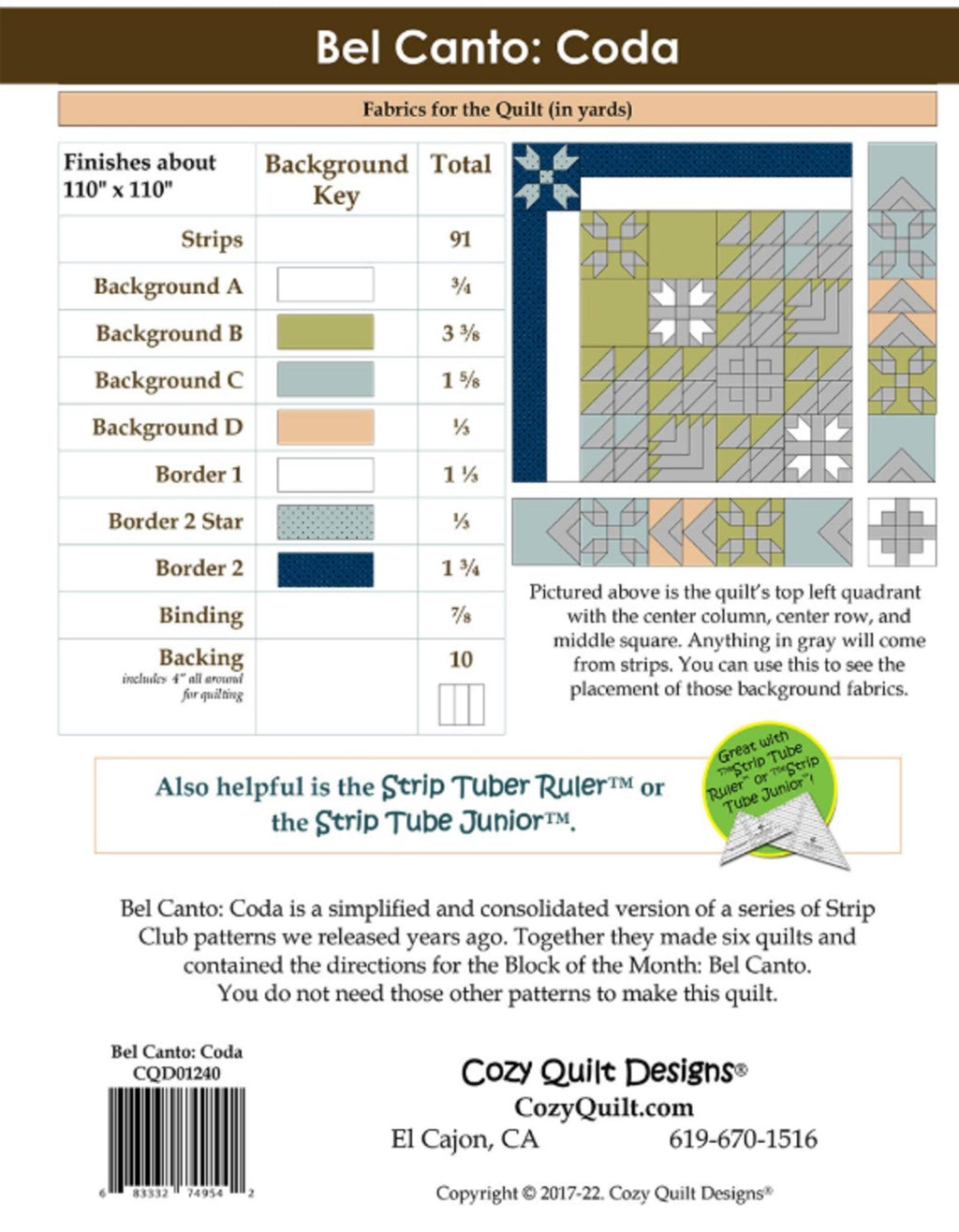 Bel Canto: Coda BOM Quilt Pattern from Cozy Quilt Designs - 110 x 110