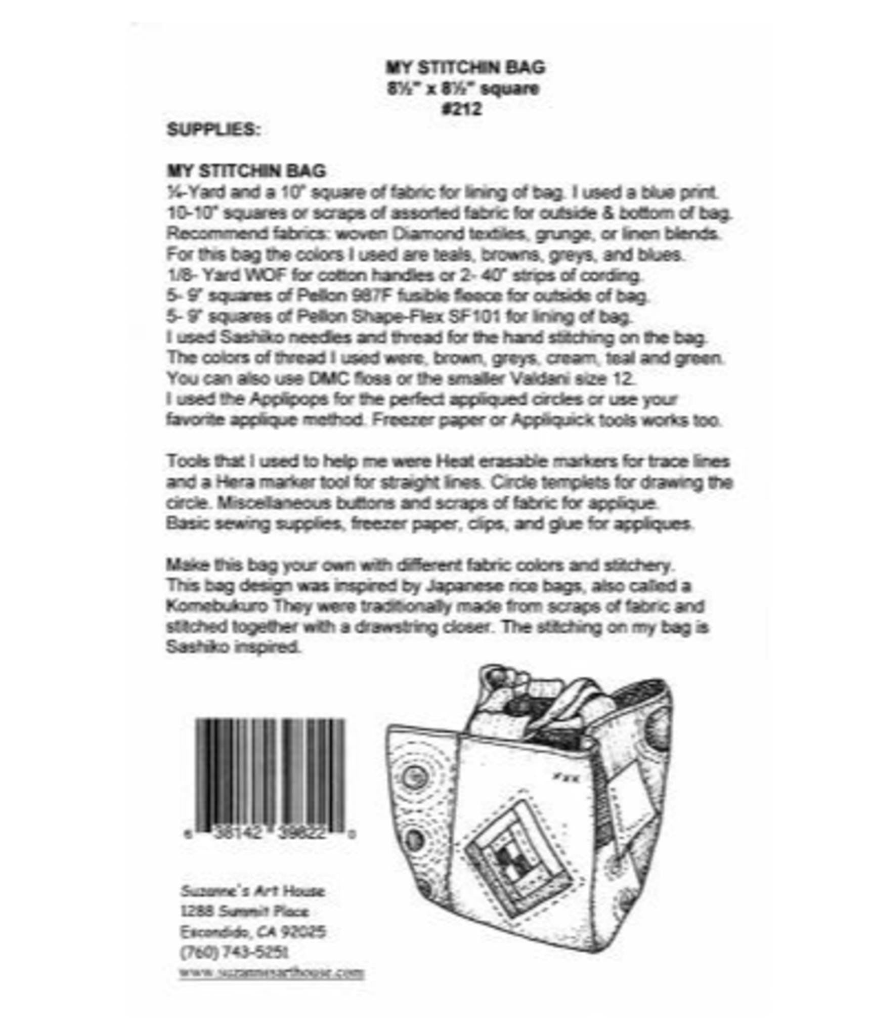 My Stitchin Bag - Rice Bag Sewing Pattern: Applique Stitchin Bag #212 by Suzanne Wenzlick