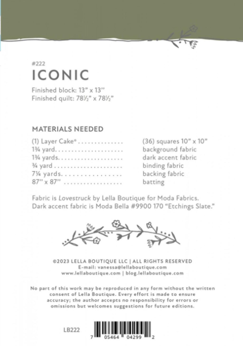 Iconic Quilt Pattern by Lella Boutique - approx 78.5" x 78.5" finished size