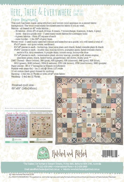 Here, There, Everywhere Quilt Pattern: Stitchery Applique (69" x 69")