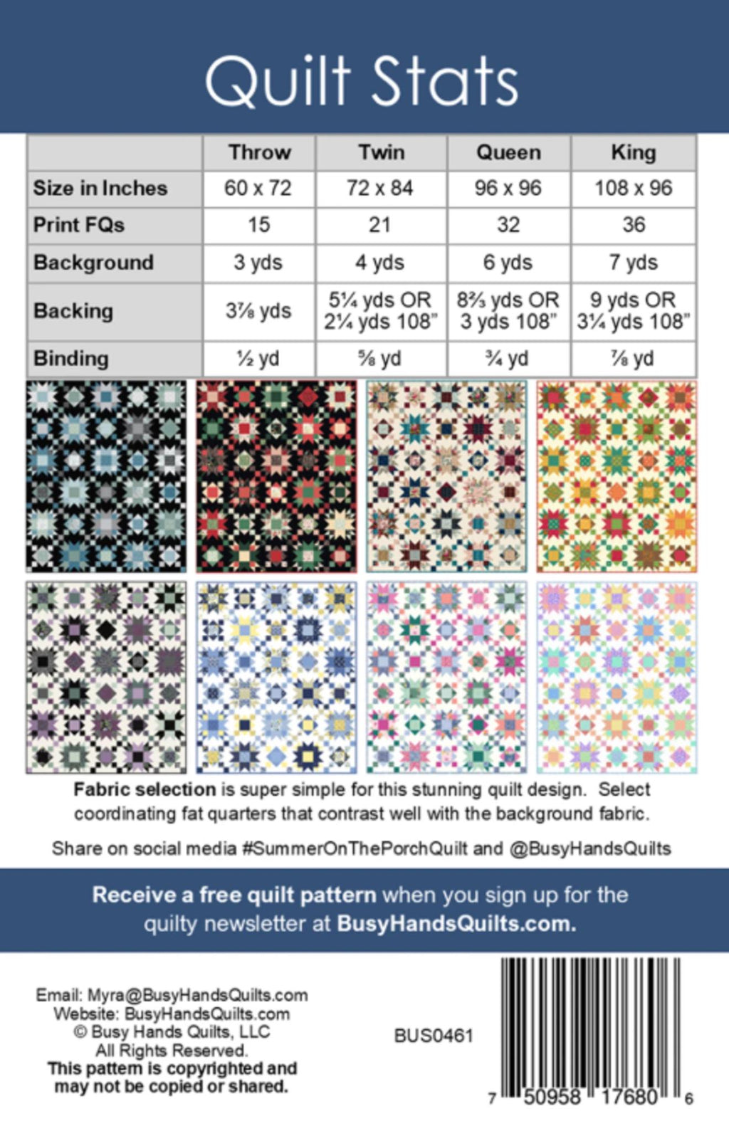 Summer on the Porch Quilt Pattern by Myra Barnes - includes 4 sizes.  Fat Quarter Friendly