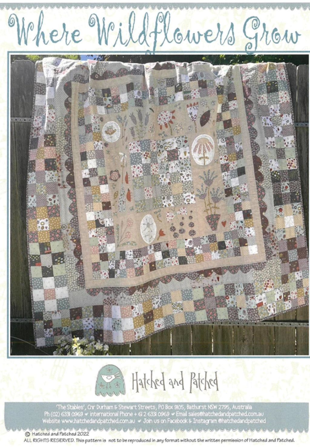 Where Wildflowers Grow Quilt Pattern by Anni Downs - finished size 54" x 54".  For Hatched and Patched.