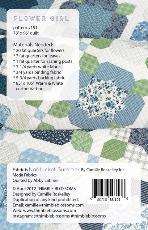 Flower Girl Quilt Pattern from Thimble Blossoms by Camille Roskelley - 78" x 96" Fat Quarter Friendly