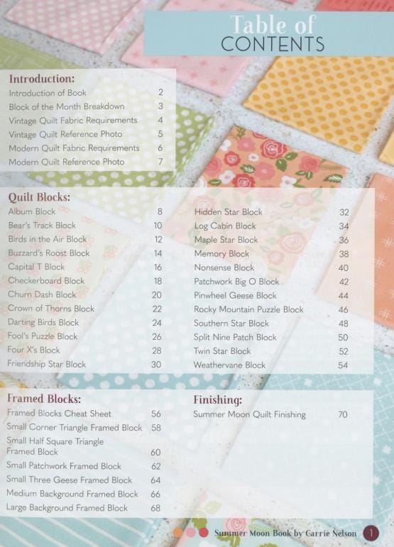 Summer Moon Block of the Month book by Carrie Nelson - 10 month BOM