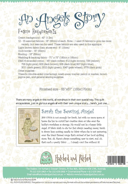 An Angel Story Quilt Pattern by Anni Downs - finished size 65" x 67".  for Hatched and Patched.