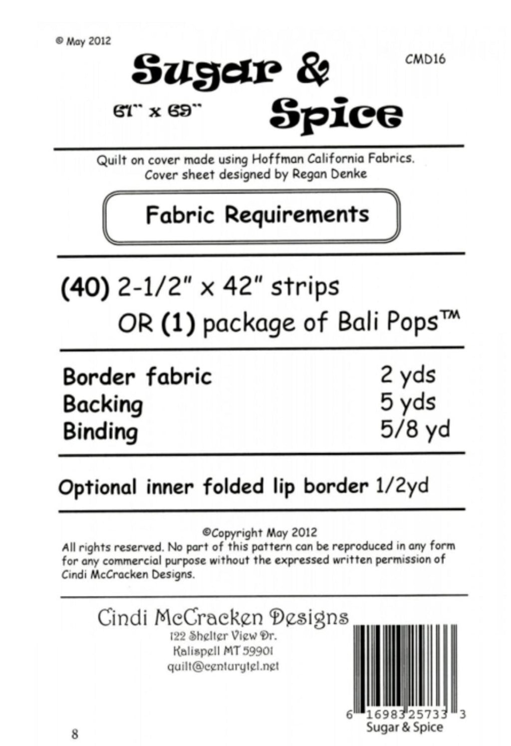 Sugar & Spice 2.0 Quilt Pattern by Cindi McCracken - finished size 61" x 69"
