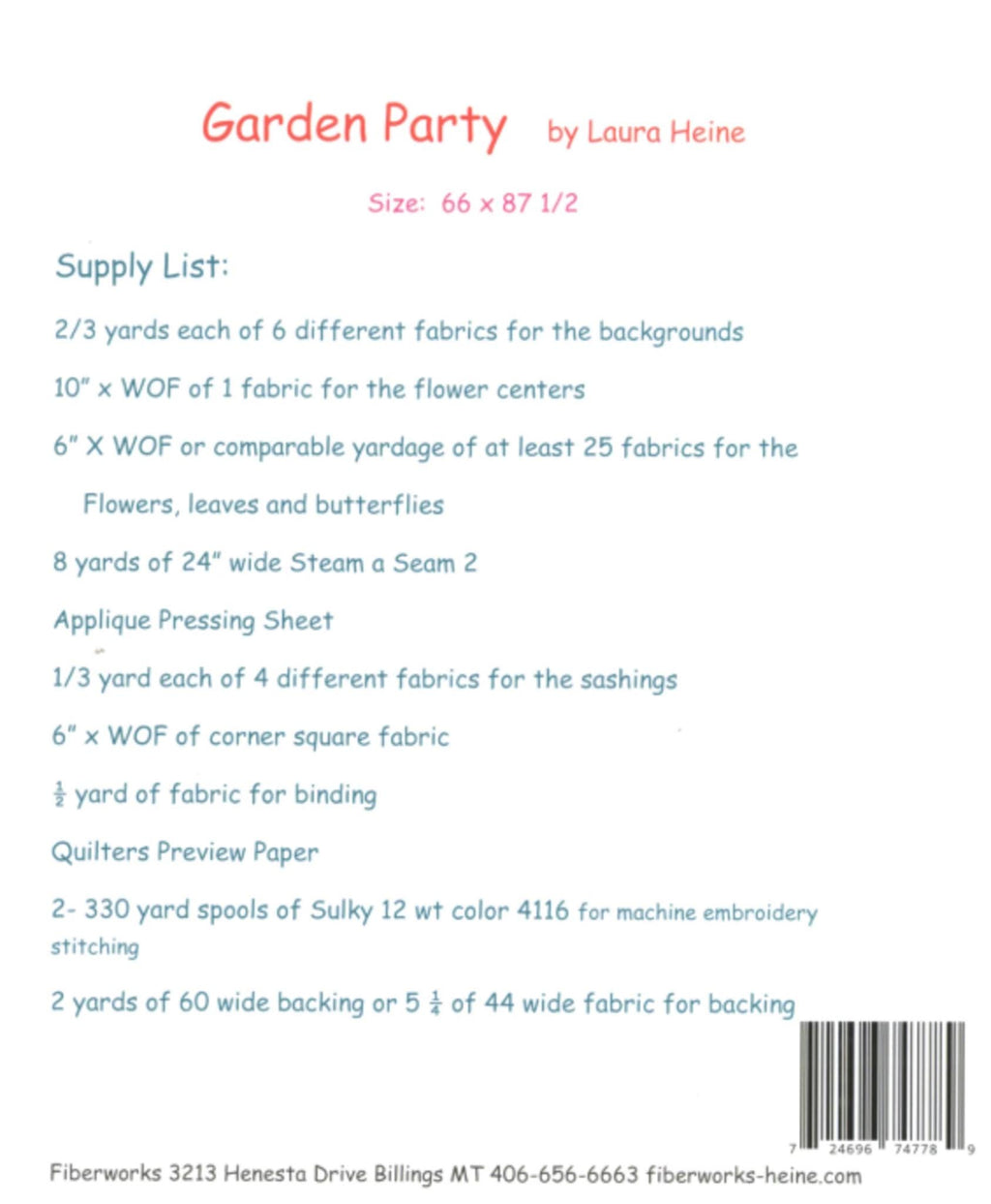 Garden Party Quilt Pattern by Laura Heine - Finished size approximately 66" w x 87.5" h