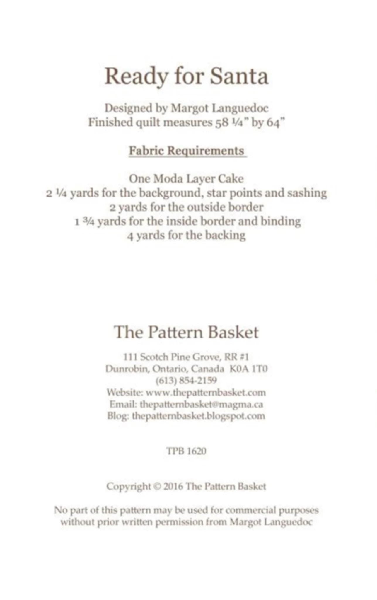 Ready for Santa Quilt Pattern by Margot Languedoc from Pattern Basket - 58.5 x 64
