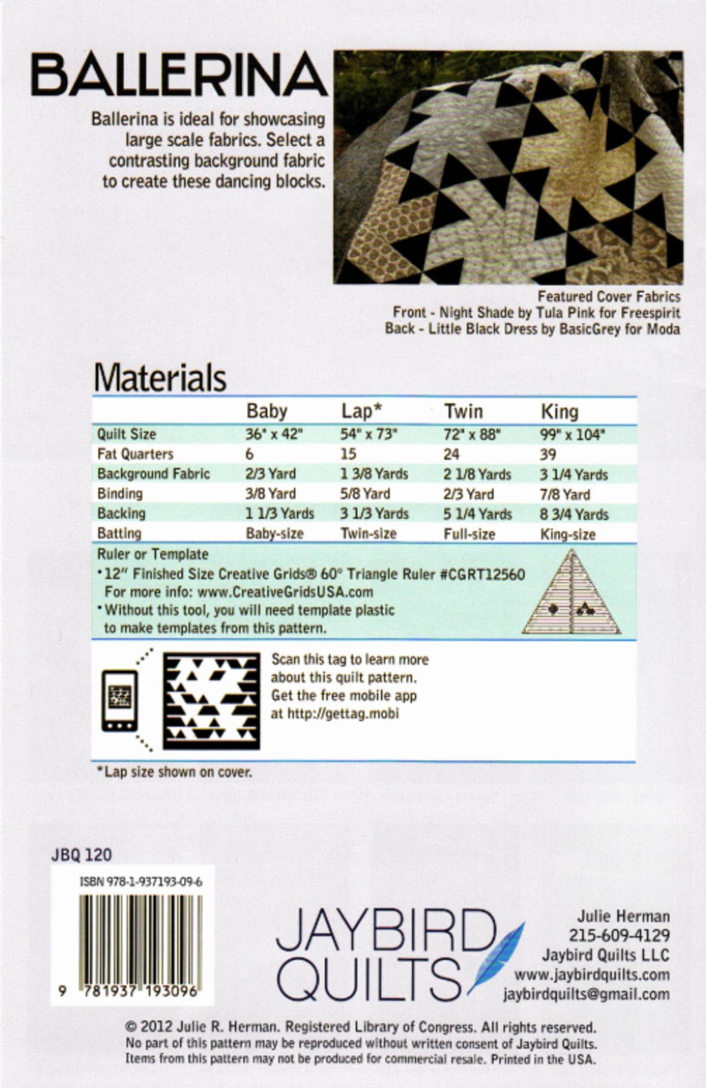 Ballerina Quilt Pattern by Julie Herman from Jaybird Quilts - Four sizes included.
