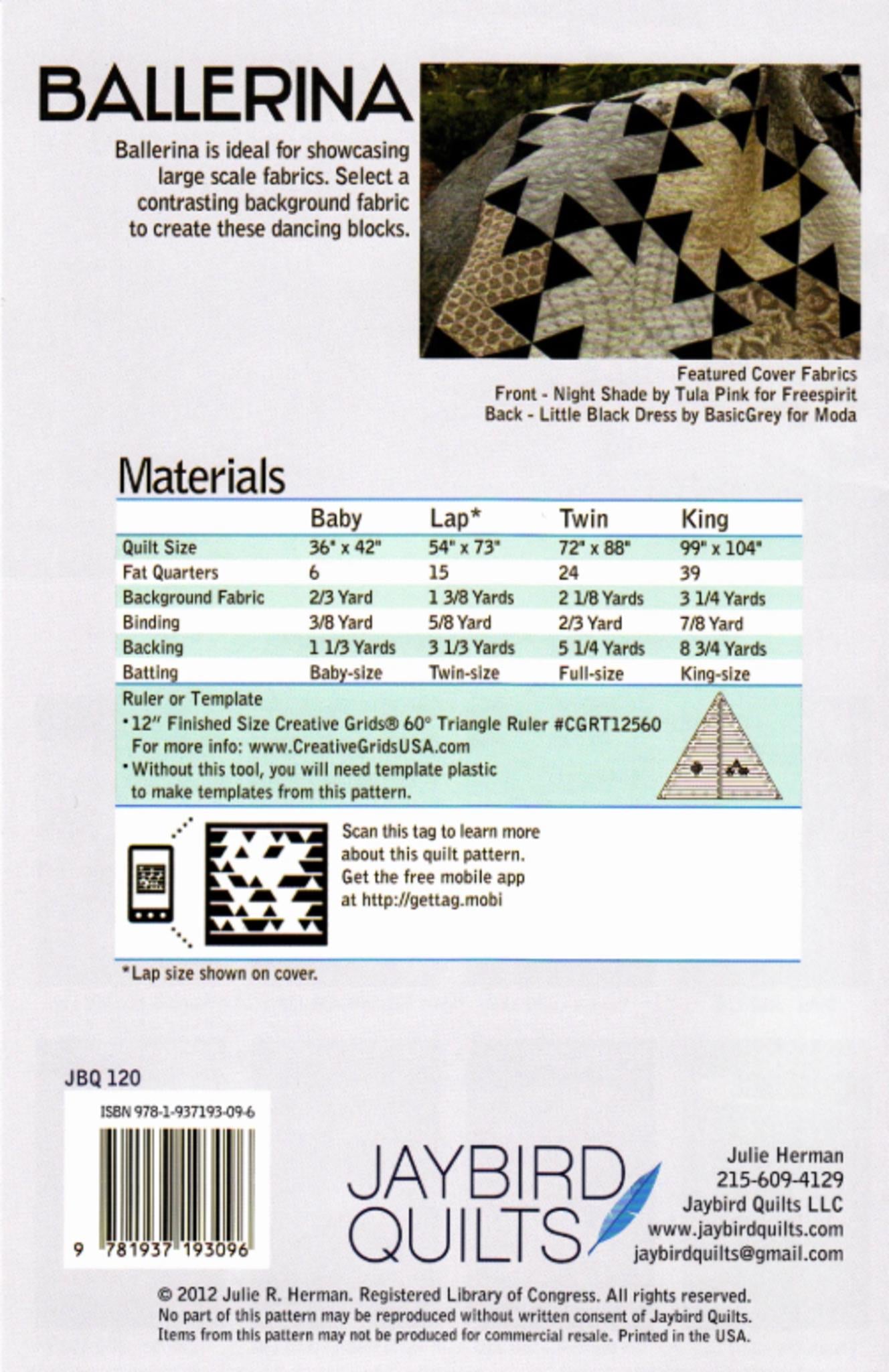 Ballerina Quilt Pattern by Julie Herman from Jaybird Quilts - Four sizes included.