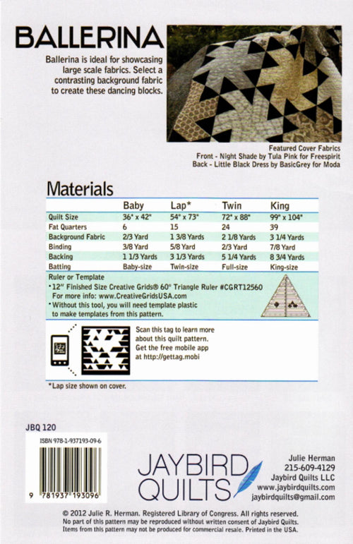 Ballerina Quilt Pattern by Julie Herman from Jaybird Quilts - Four sizes included.