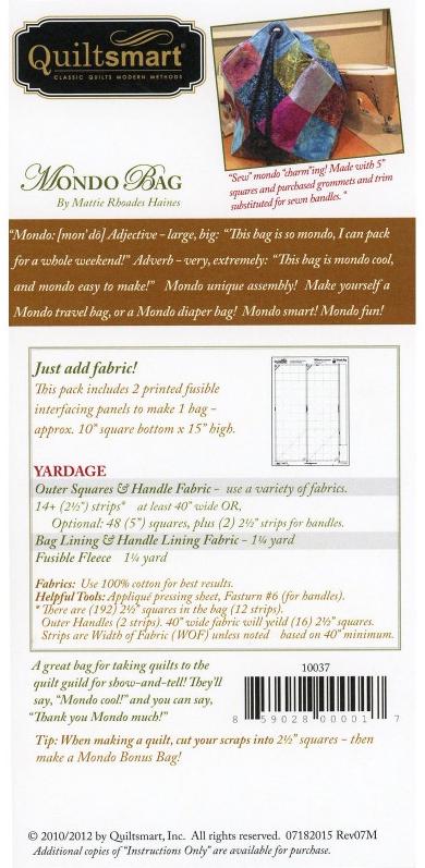 Quiltsmart Bag Interfacing Only: Mondo, Midi, Bitty Sizes; No Instructions Included