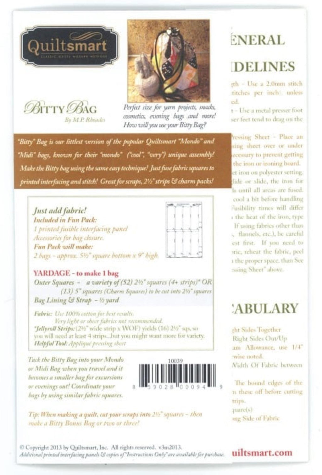 Quiltsmart Bag Interfacing Only: Mondo, Midi, Bitty Sizes; No Instructions Included