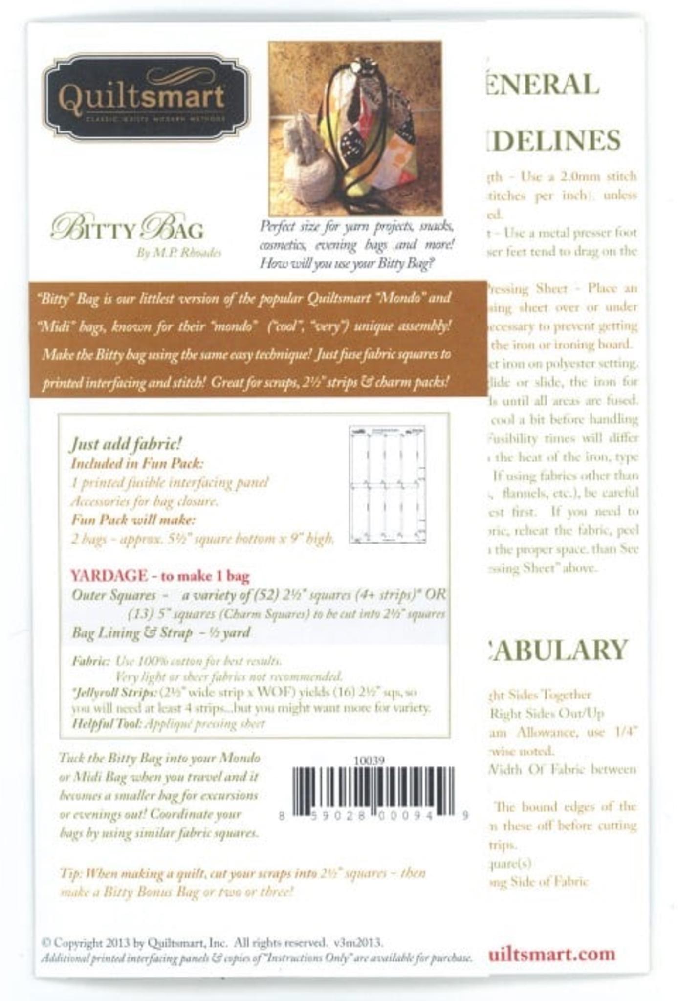 Quiltsmart Bag Interfacing Only: Mondo, Midi, Bitty Sizes; No Instructions Included