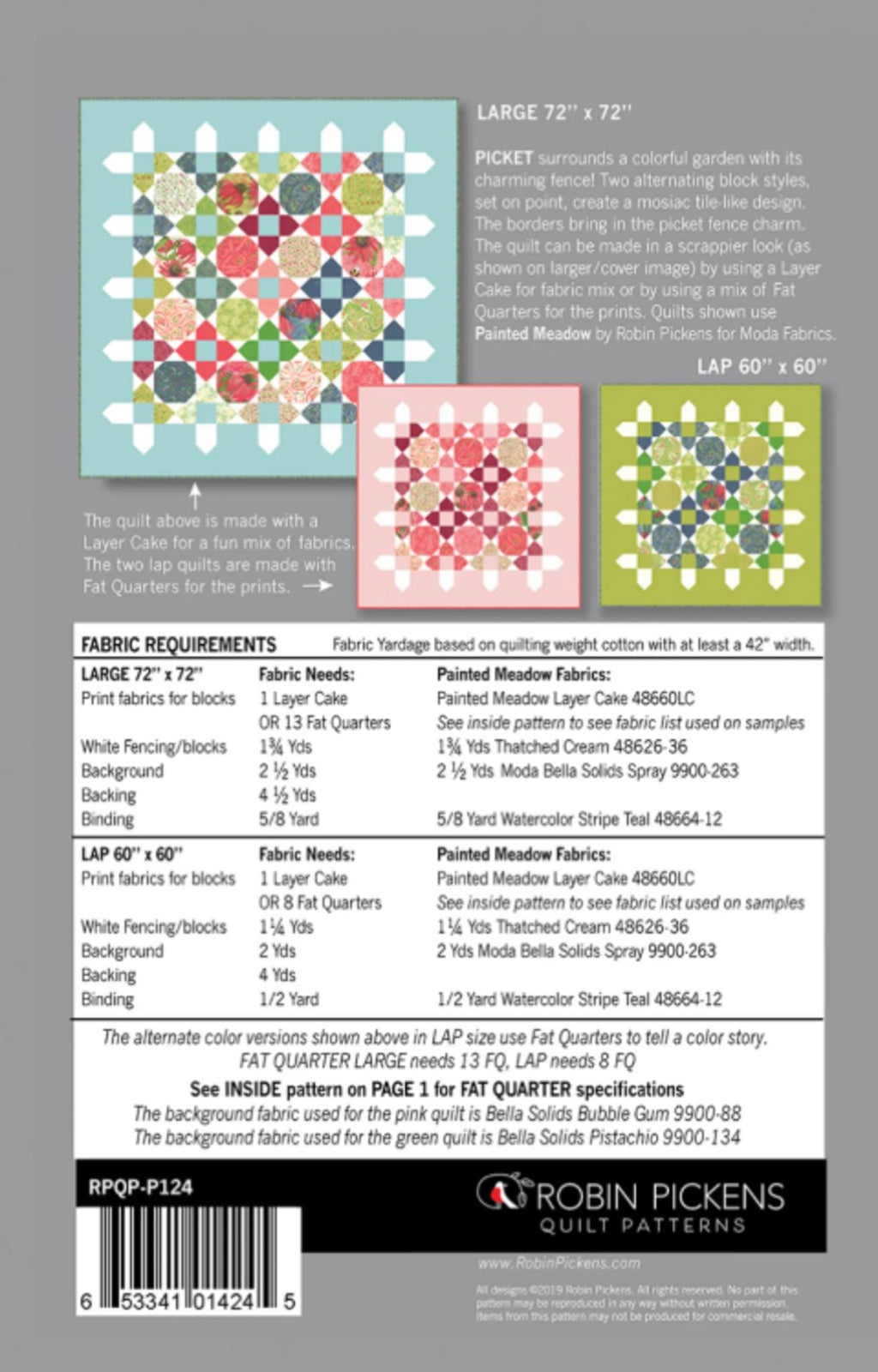 Picket Quilt Pattern by Robin Pickens - 2 sizes included - pattern only