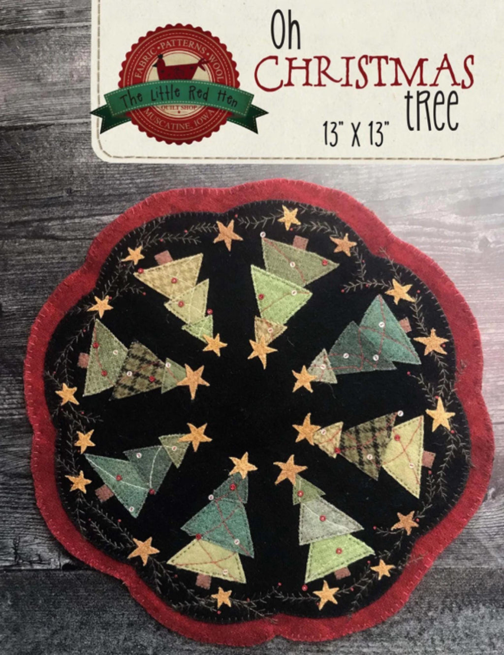 Oh Christmas Tree Wool Mat Pattern by Emily McGlothien of Little Red Hen - 13" round