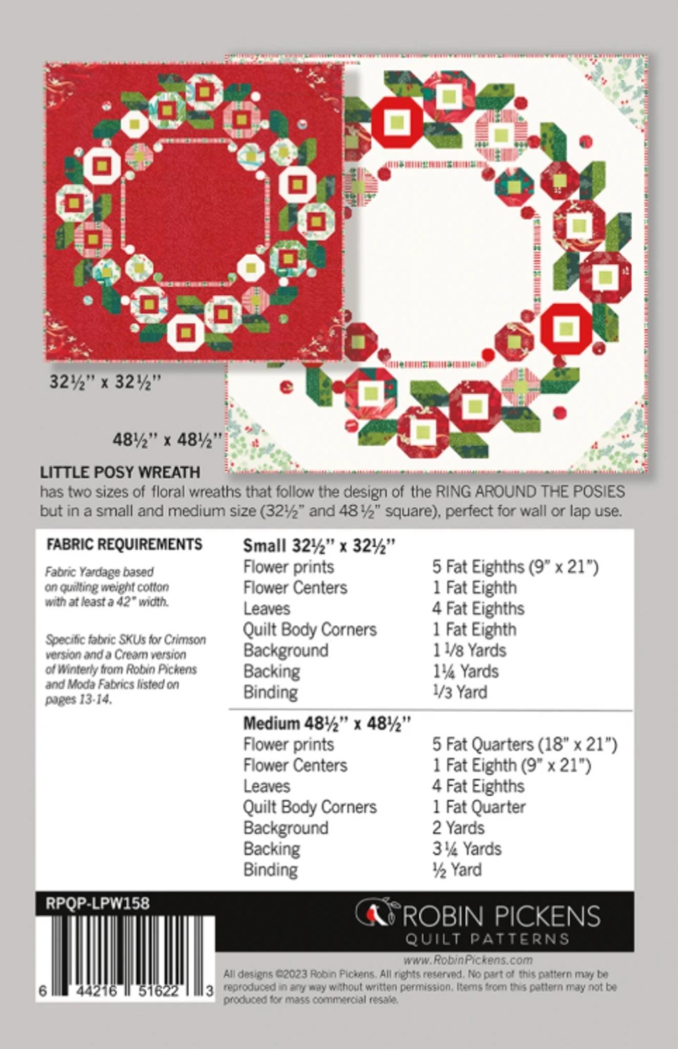 Little Posy Wreath Quilt Pattern by Robin Pickens: Floral Ring Design (Printed Paper Pattern)