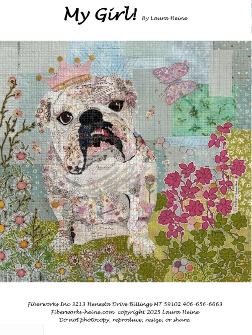 My Girl Bulldog Collage Quilt Pattern by Laura Heine - Finished size approximately 24" w x 24" h