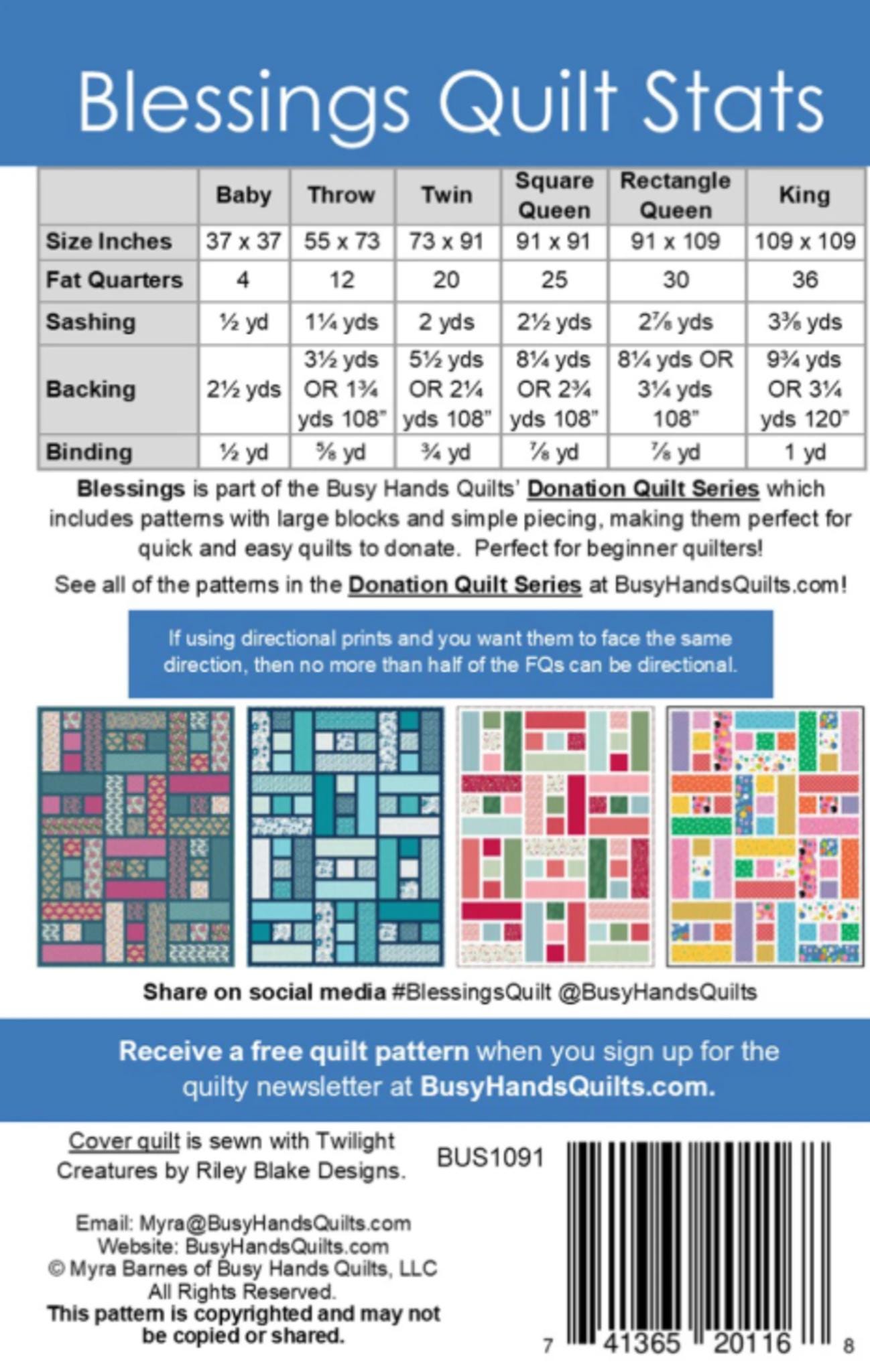 Blessings Quilt Pattern: Fat Quarter Friendly, 6 Sizes From Busy Hands