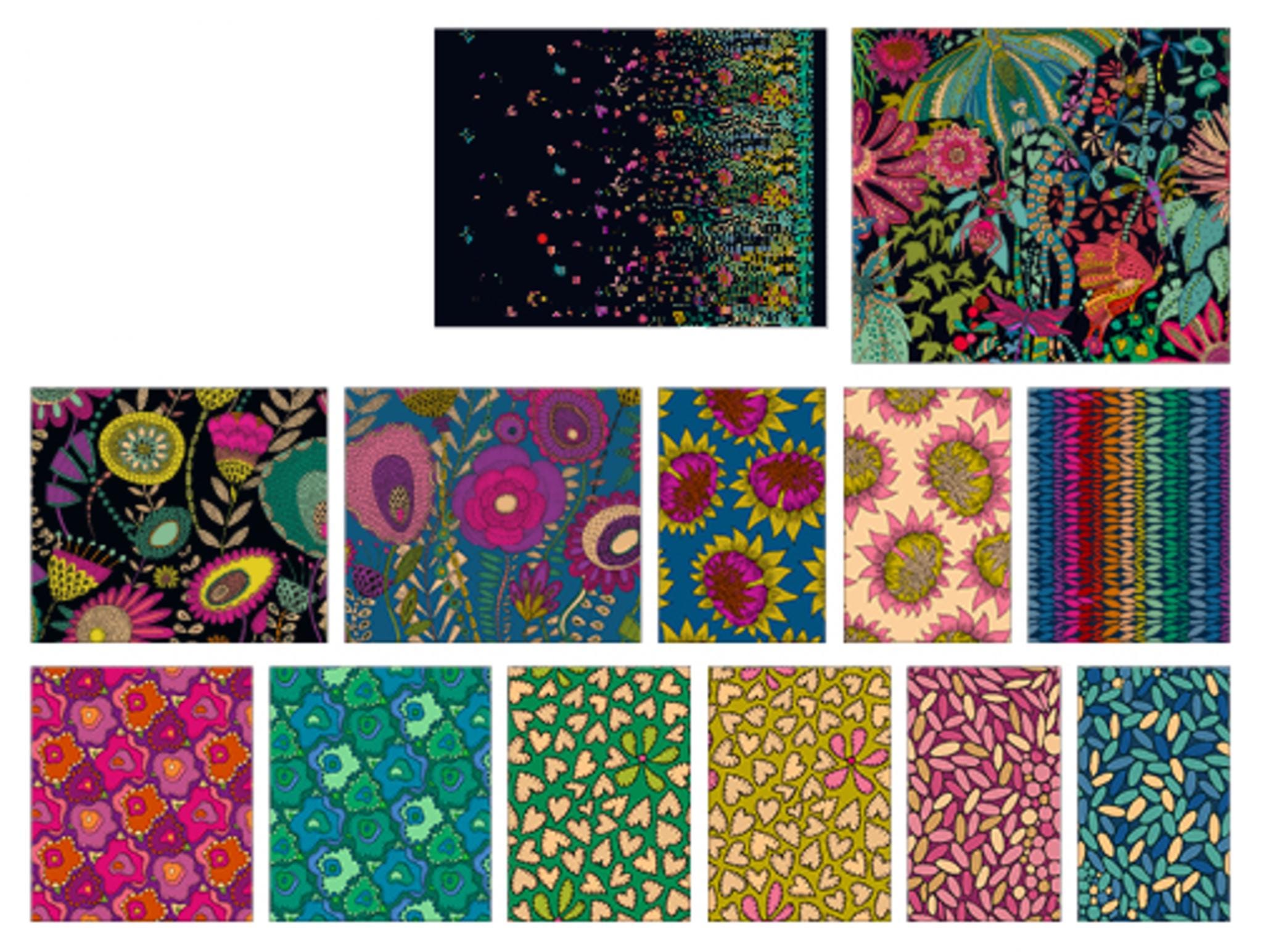Twilight Fabric Fat Quarter Collection by Sally Kelly - 13 Piece Set