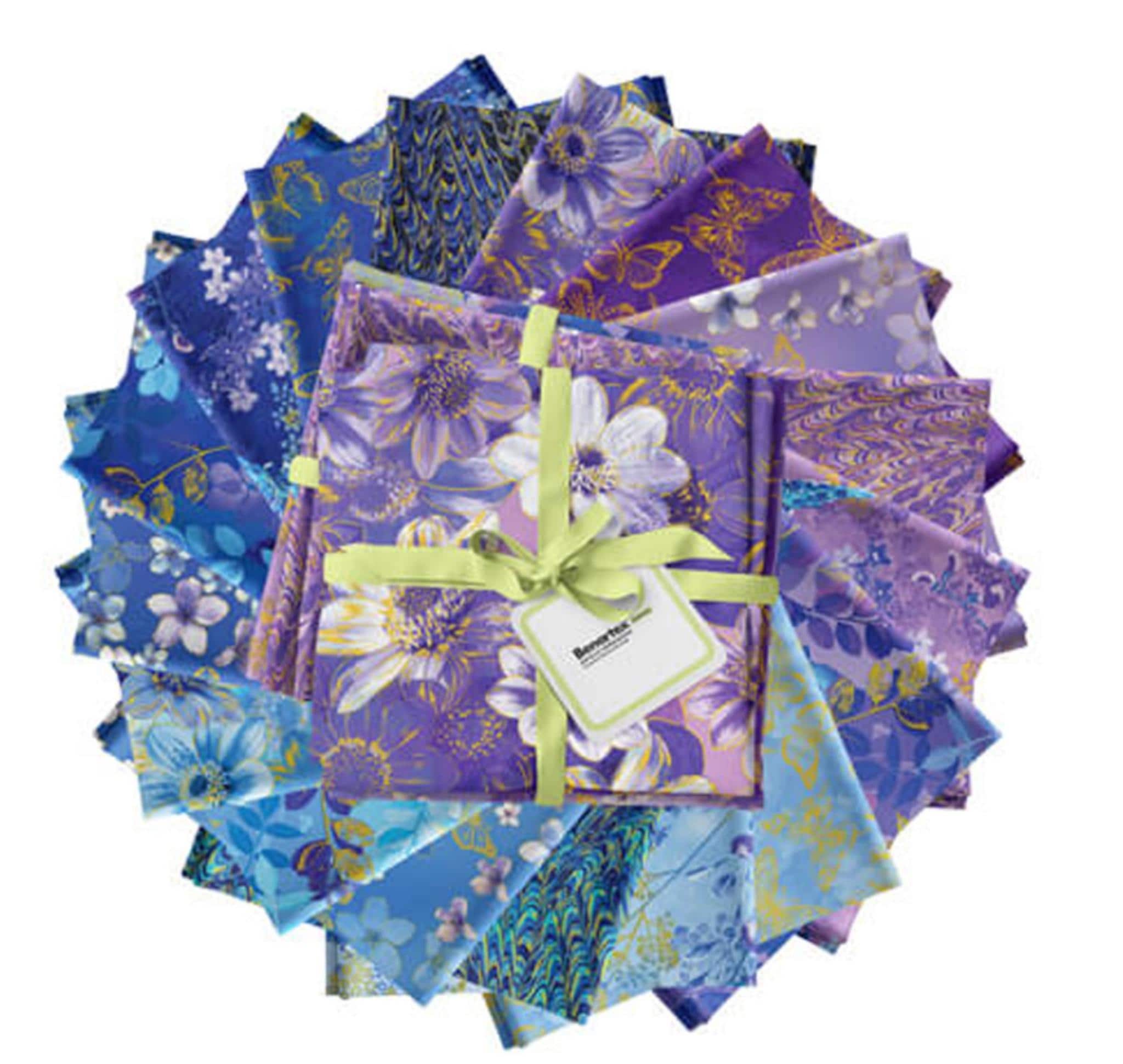 Metallic Gold Floral Fat Quarters - Benartex Kanvax - 17 Piece Set
