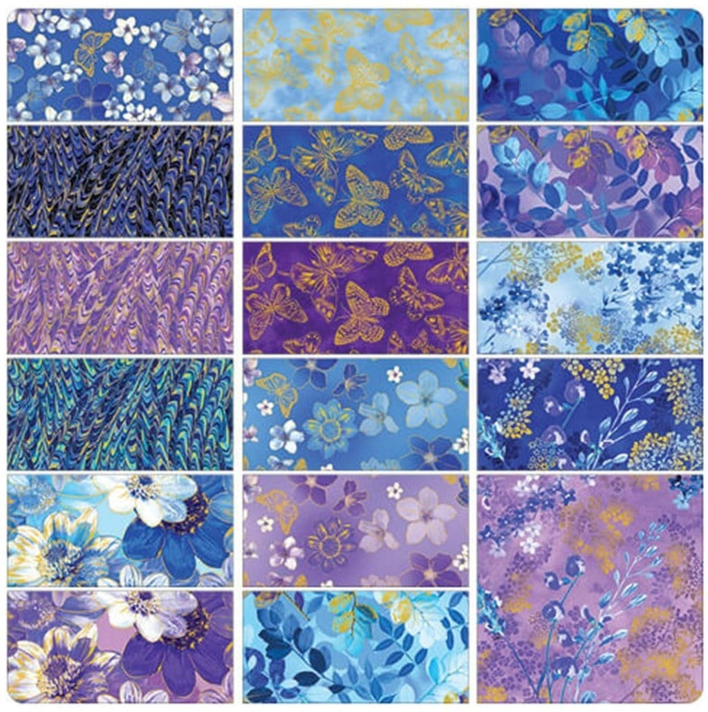 Metallic Gold Floral Fat Quarters - Benartex Kanvax - 17 Piece Set