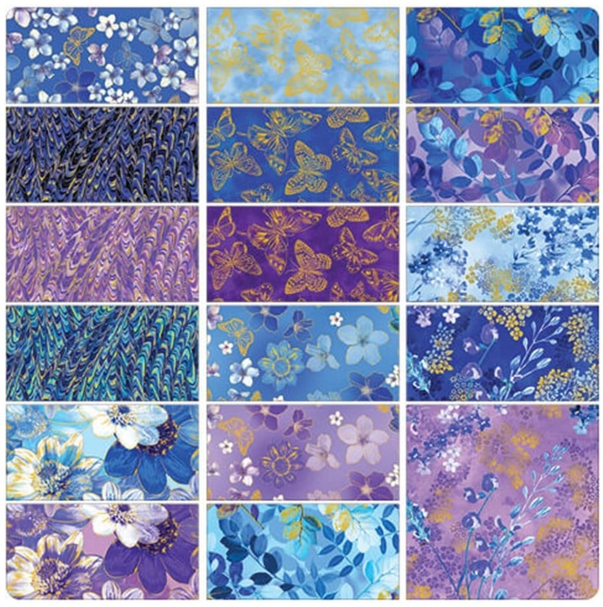 Metallic Gold Floral Fat Quarters - Benartex Kanvax - 17 Piece Set
