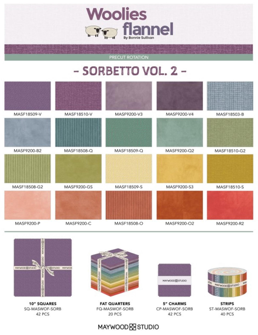Woolies Flannel Precut Fabric Strips: Sorbetto Vol 2, Bonnie Sullivan (40)