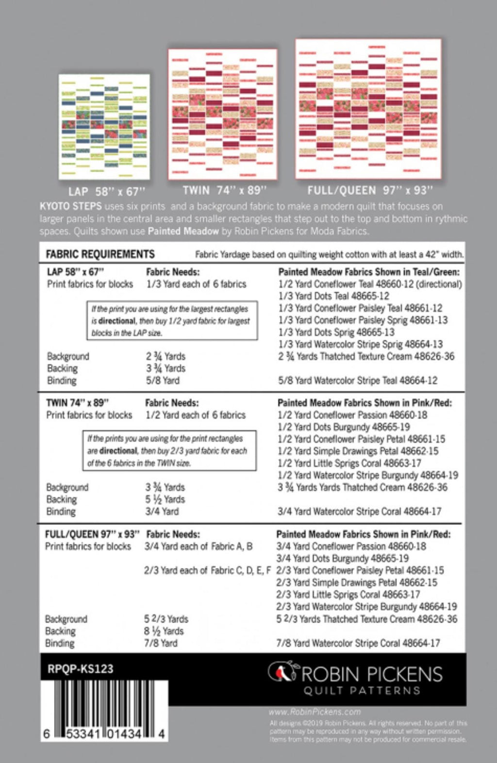 Kyoto Steps Quilt Pattern by Robin Pickens. Three Sizes included in Pattern options.