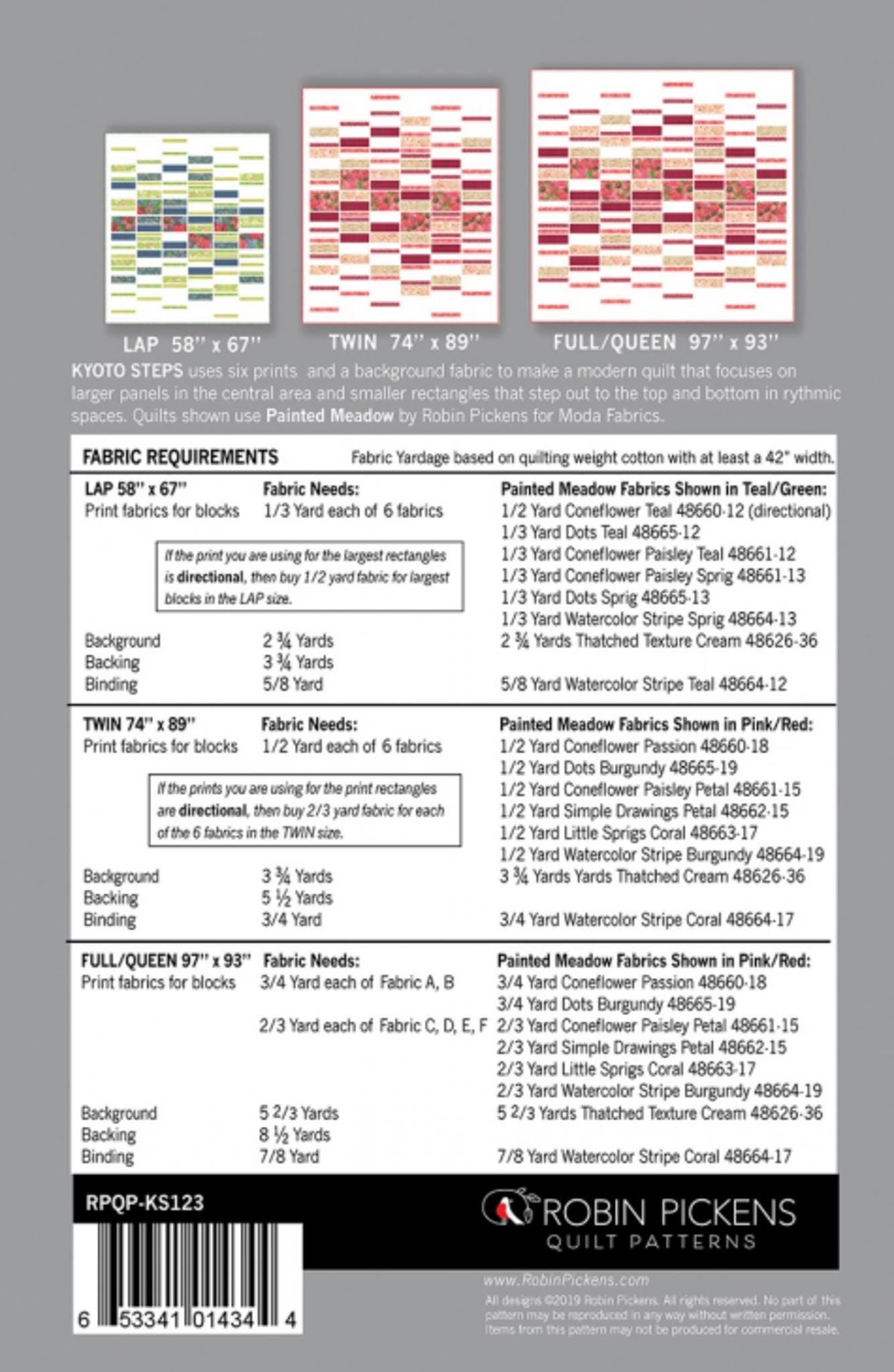 Kyoto Steps Quilt Pattern by Robin Pickens. Three Sizes included in Pattern options.