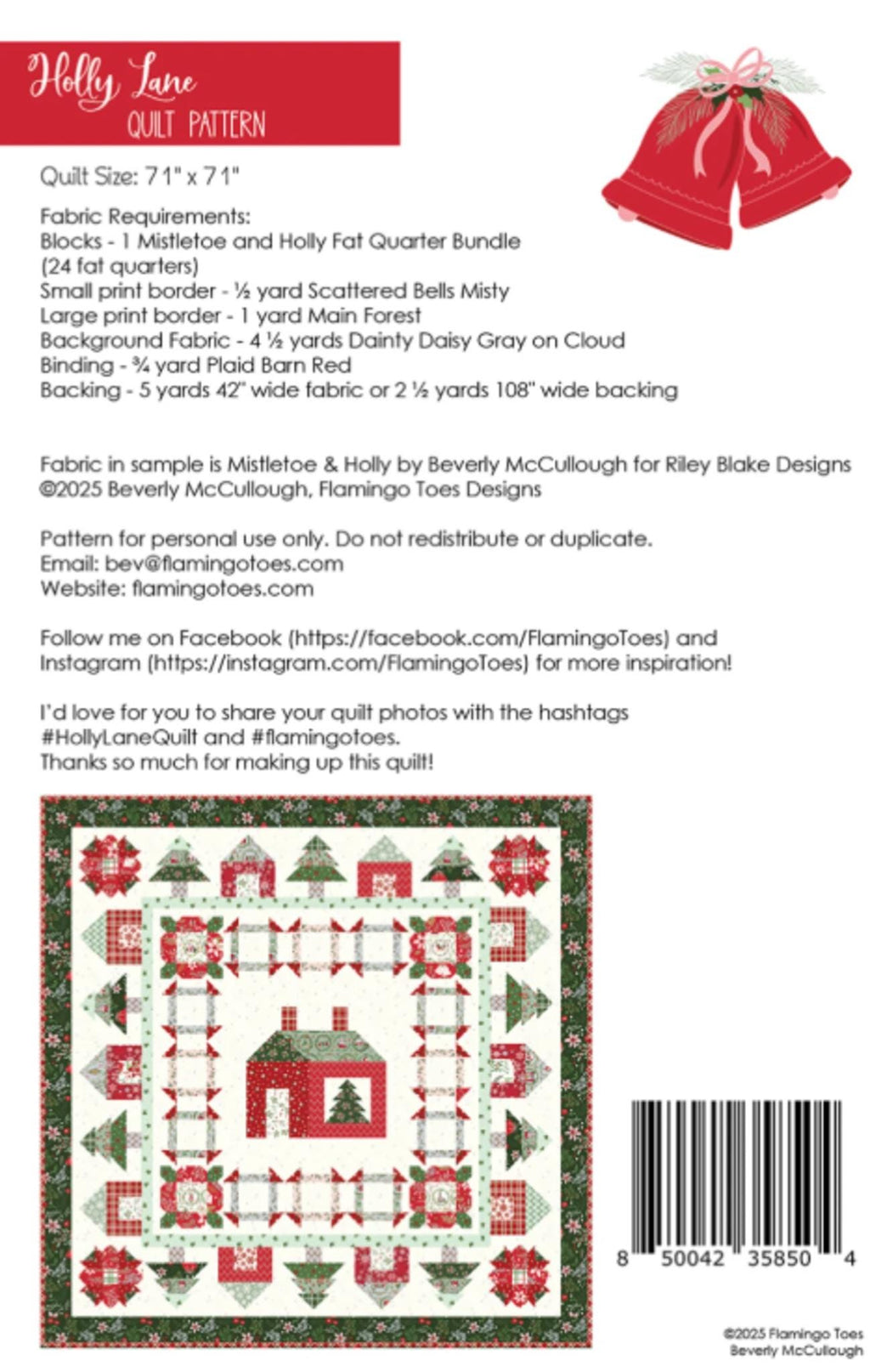 Holly Lane Quilt Pattern by Beverly McCullough 71" x 71"