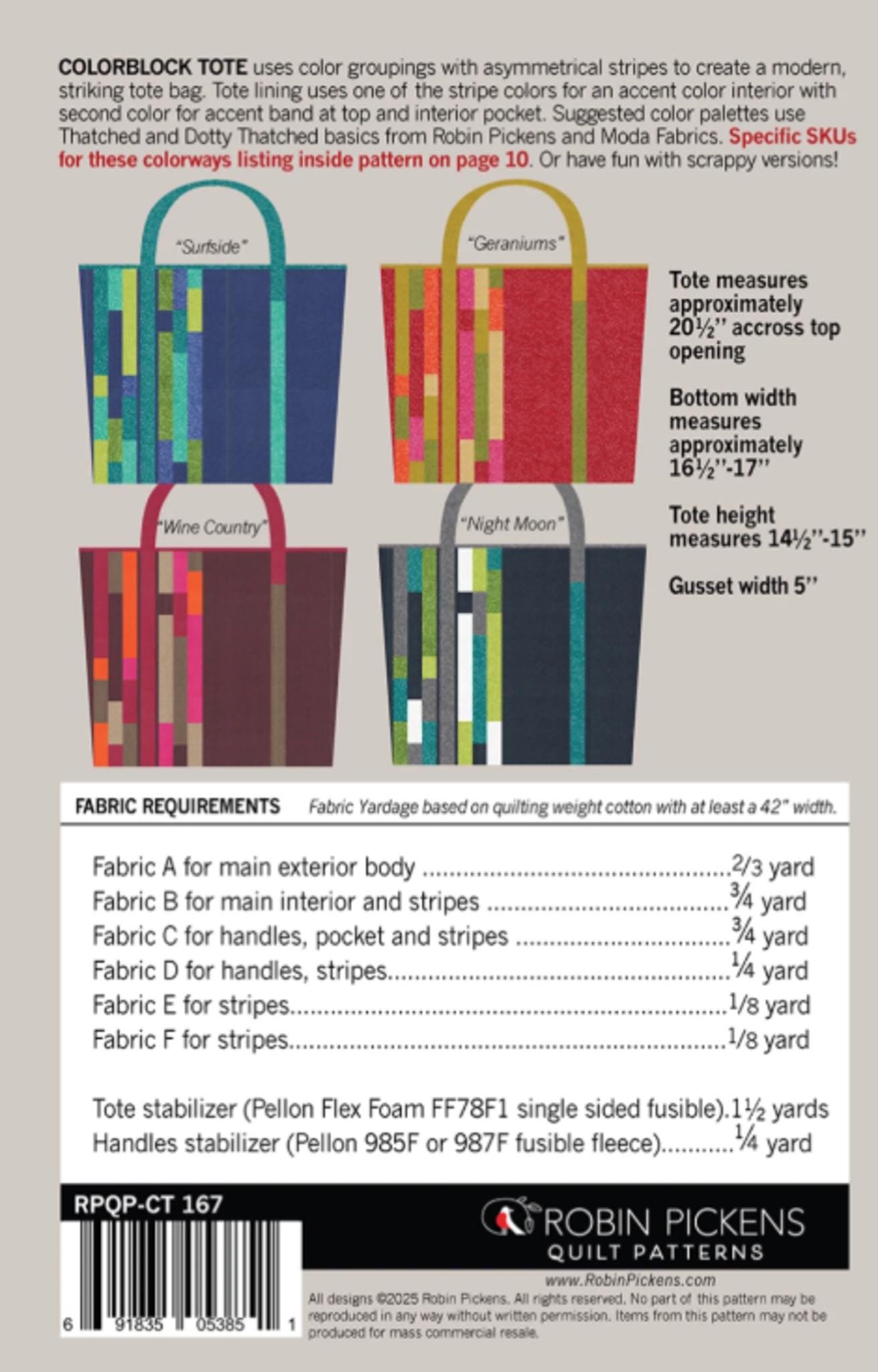 Colorblock Tote Bag Pattern by Robin Pickens
