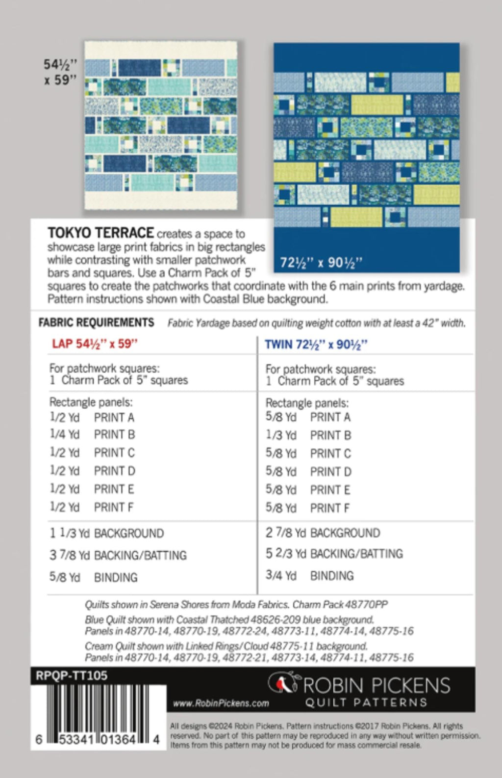 Tokyo Terrace Quilt Pattern from Robin Pickens - 2 sizes included