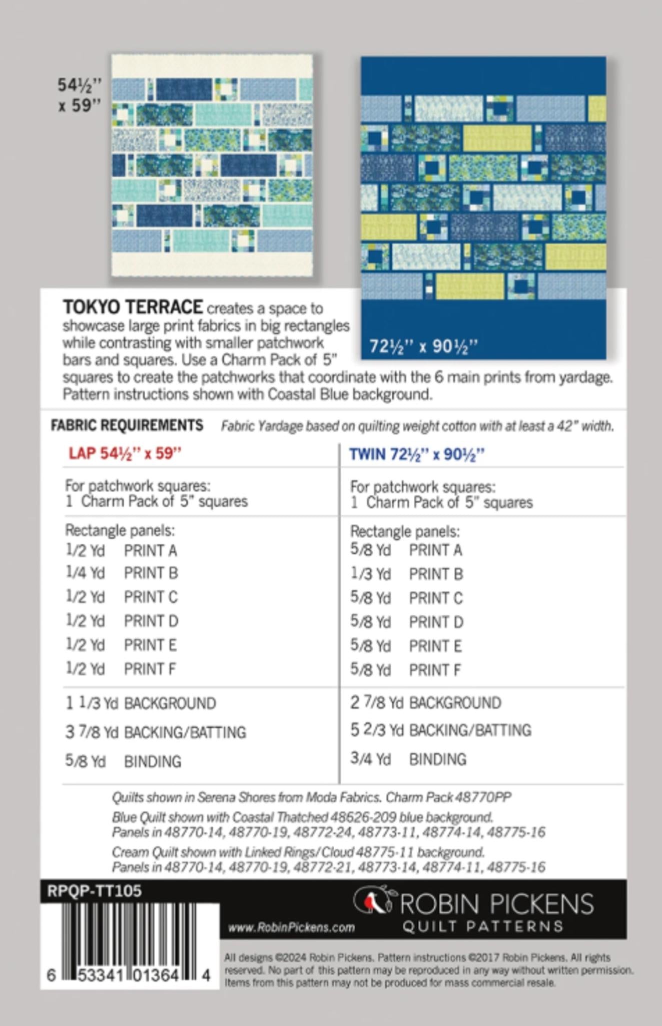 Tokyo Terrace Quilt Pattern from Robin Pickens - 2 sizes included