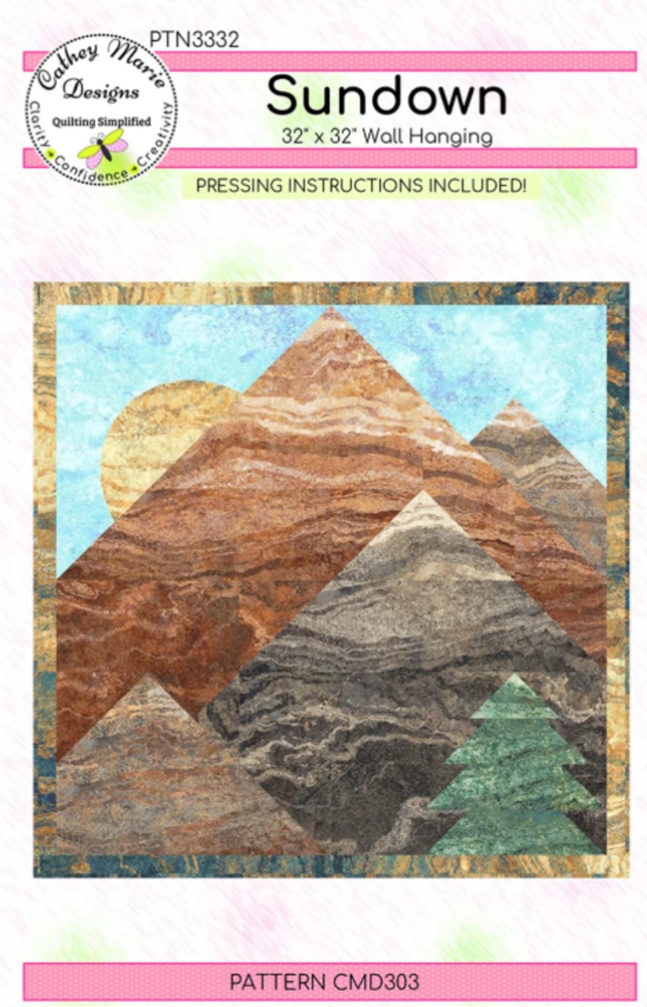 Sundown Quilt Pattern - Landscape quilt pattern by Cathey Laird 32" x 32"