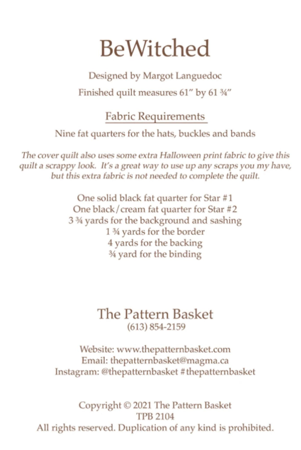BeWitched Quilt Pattern by Margot Languedoc Designs - 61" x 61.75