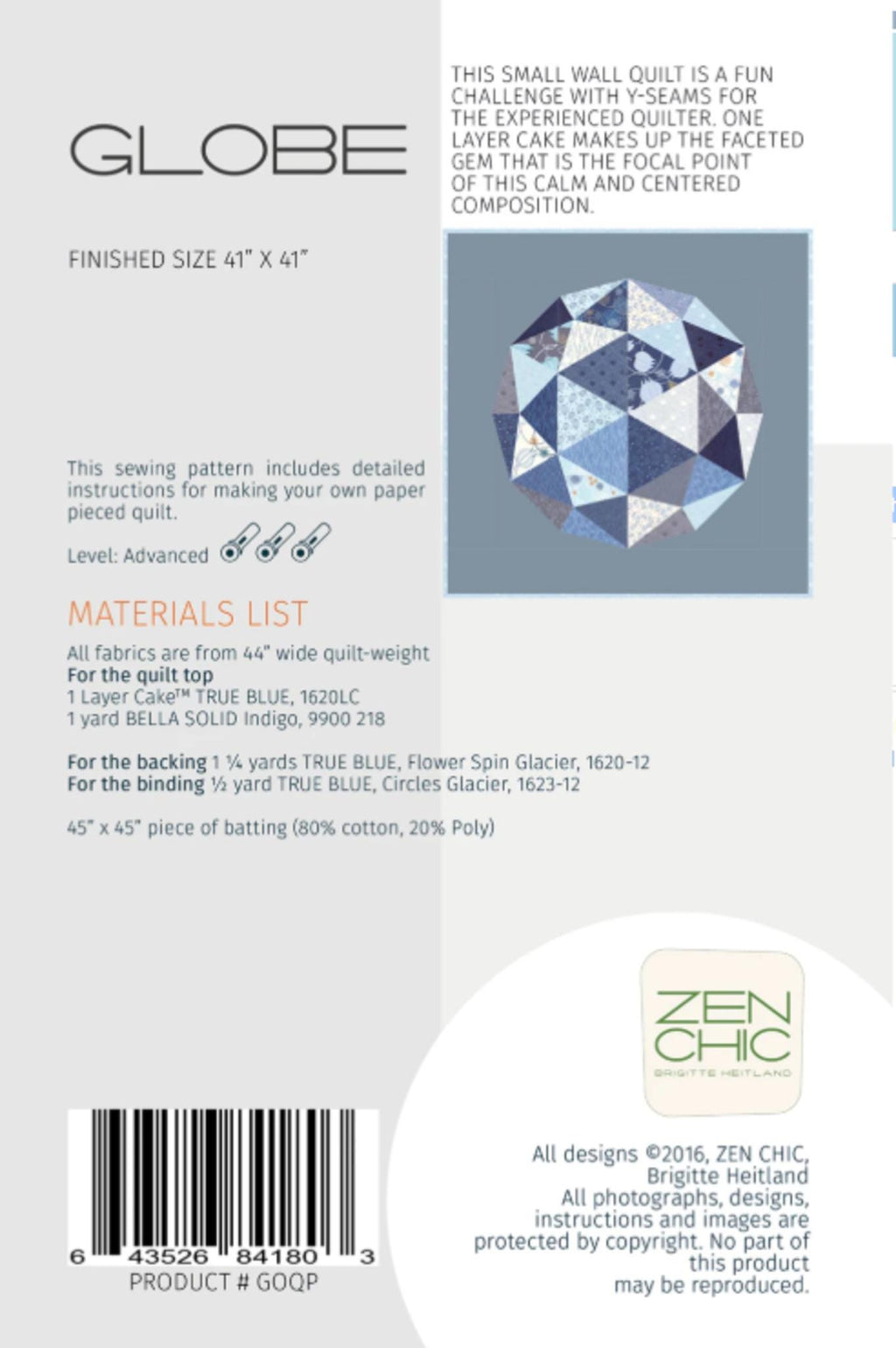 Globe Quilt Pattern by Brigitte Heitland of Zen Chic - 41 x 41
