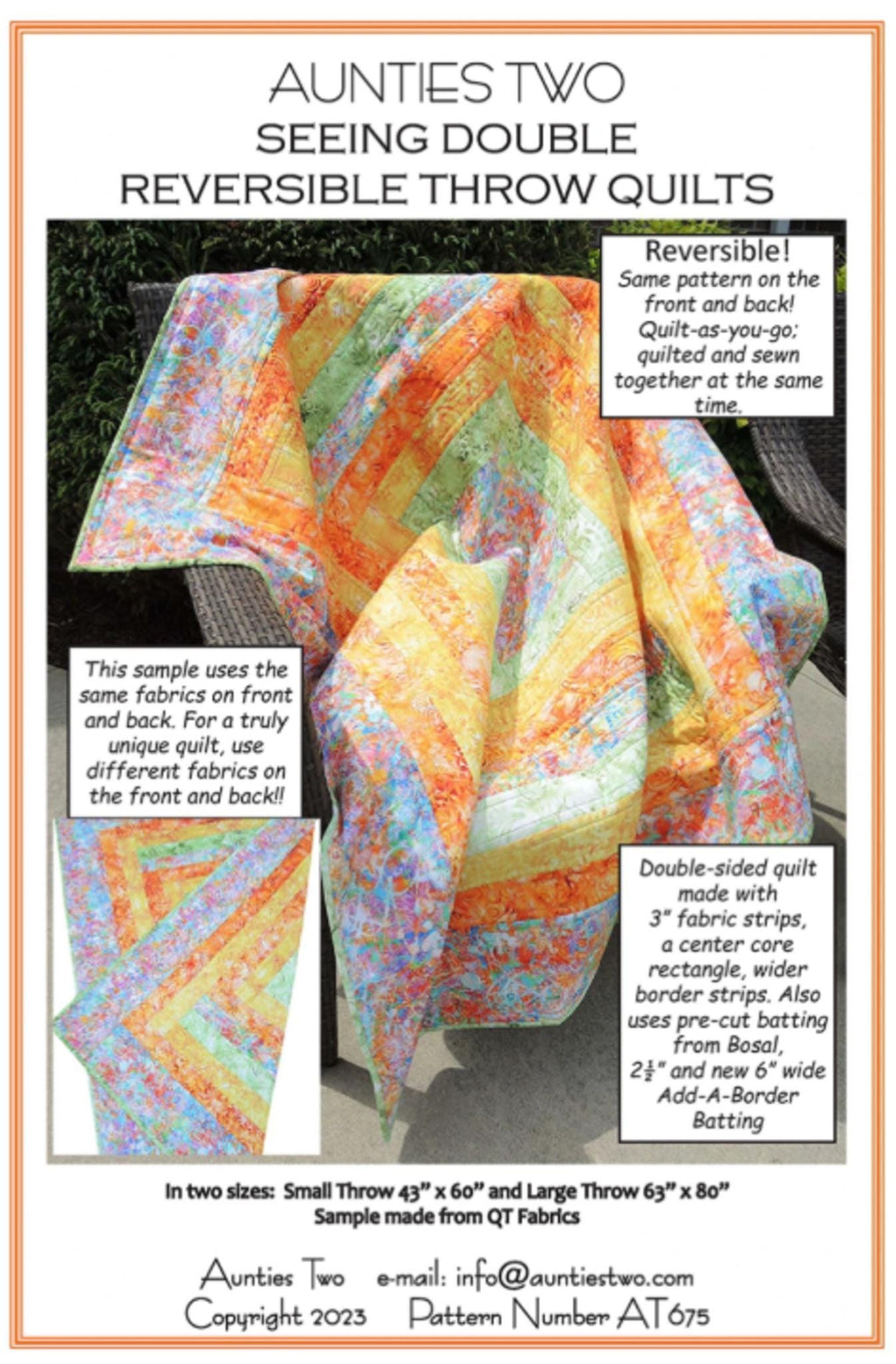 Seeing Double Reversible Throw Quilts Pattern by Carol McLeod of Aunties Two - Quilt As You Go