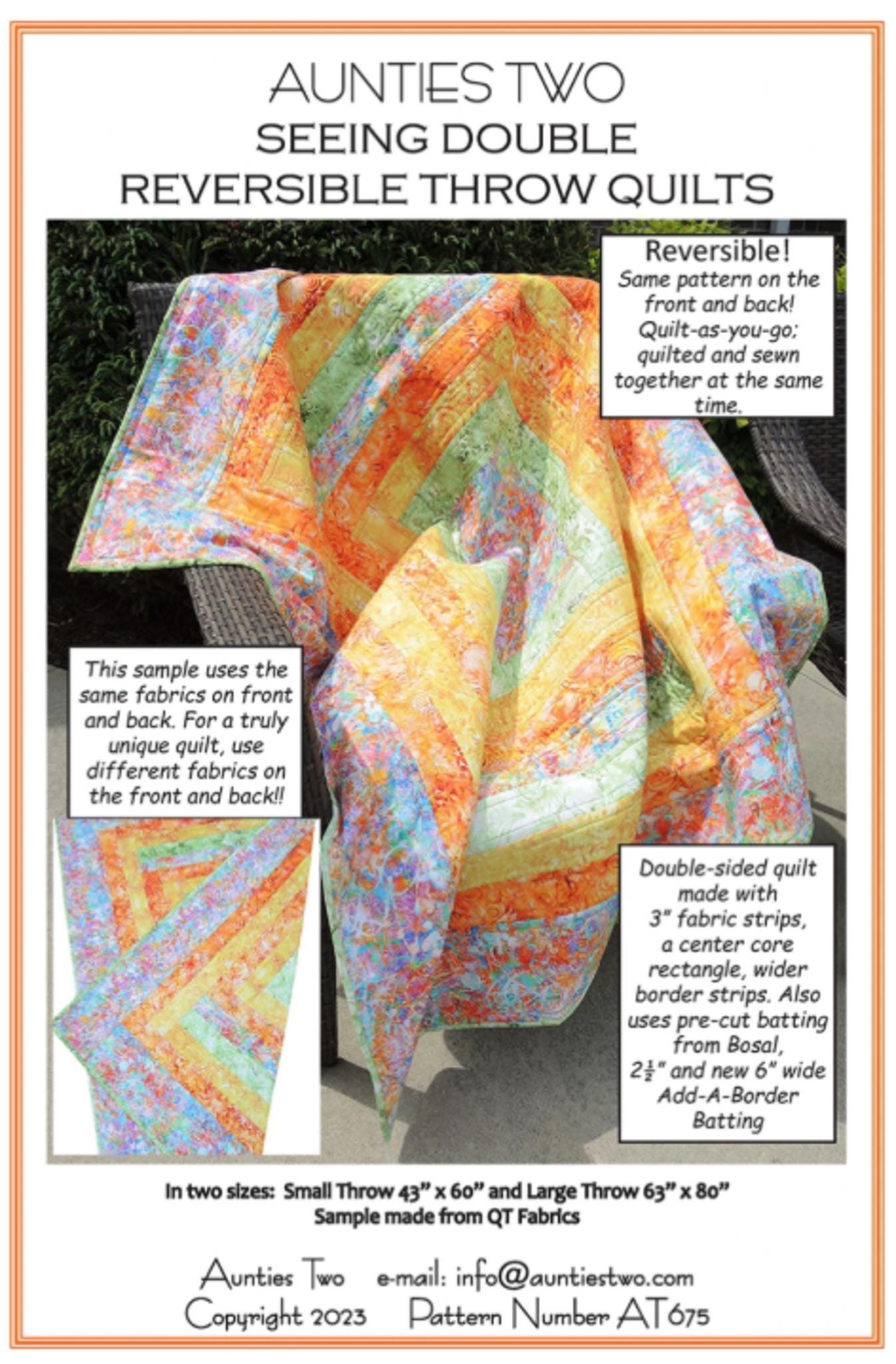 Seeing Double Reversible Throw Quilts Pattern by Carol McLeod of Aunties Two - Quilt As You Go