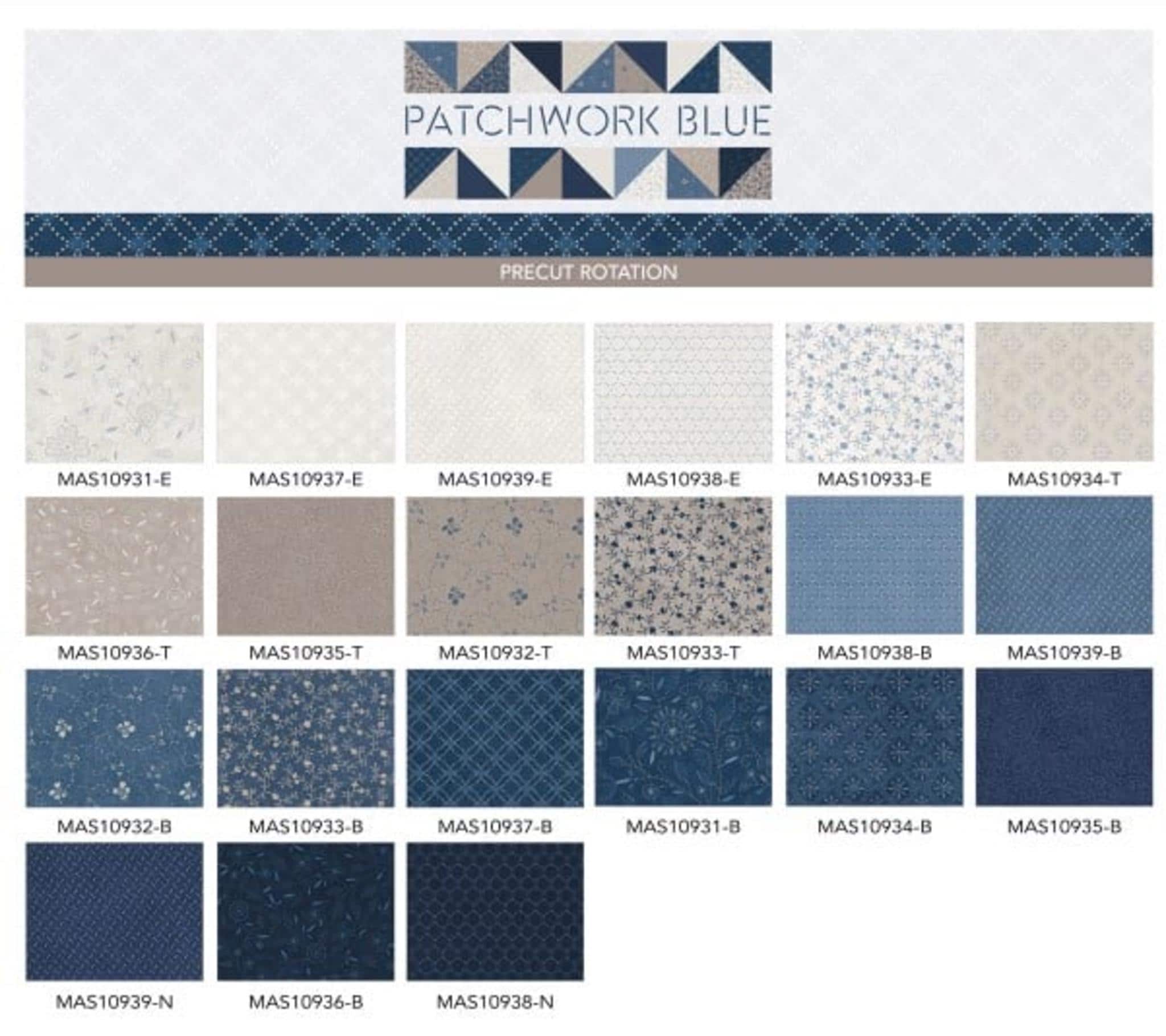 Patchwork Blue Layer Cake 10" squares from Maywood Studios - includes duplicates 42pcs