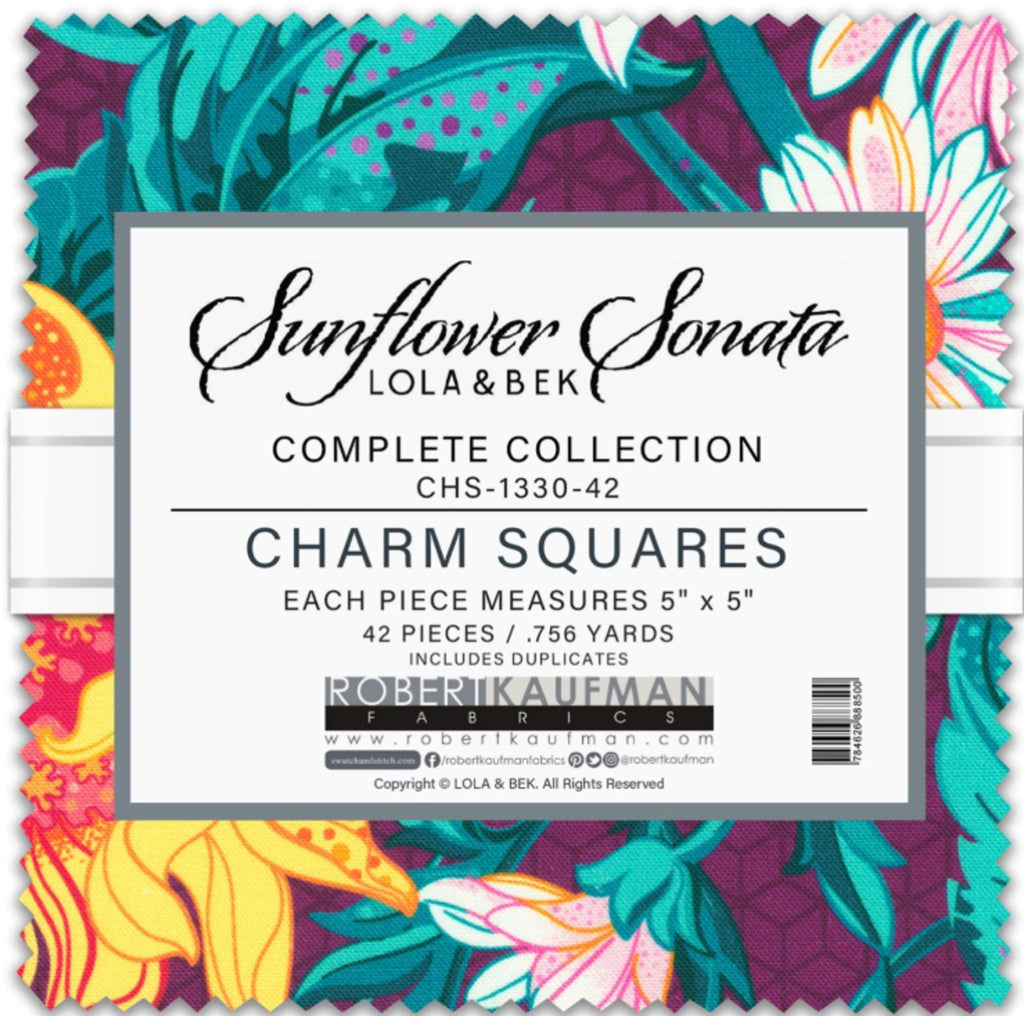 Sunflower Sonata 5 inch Charm Pack by Lola & Bek from Robert Kaufman Fabrics 42 Pcs
