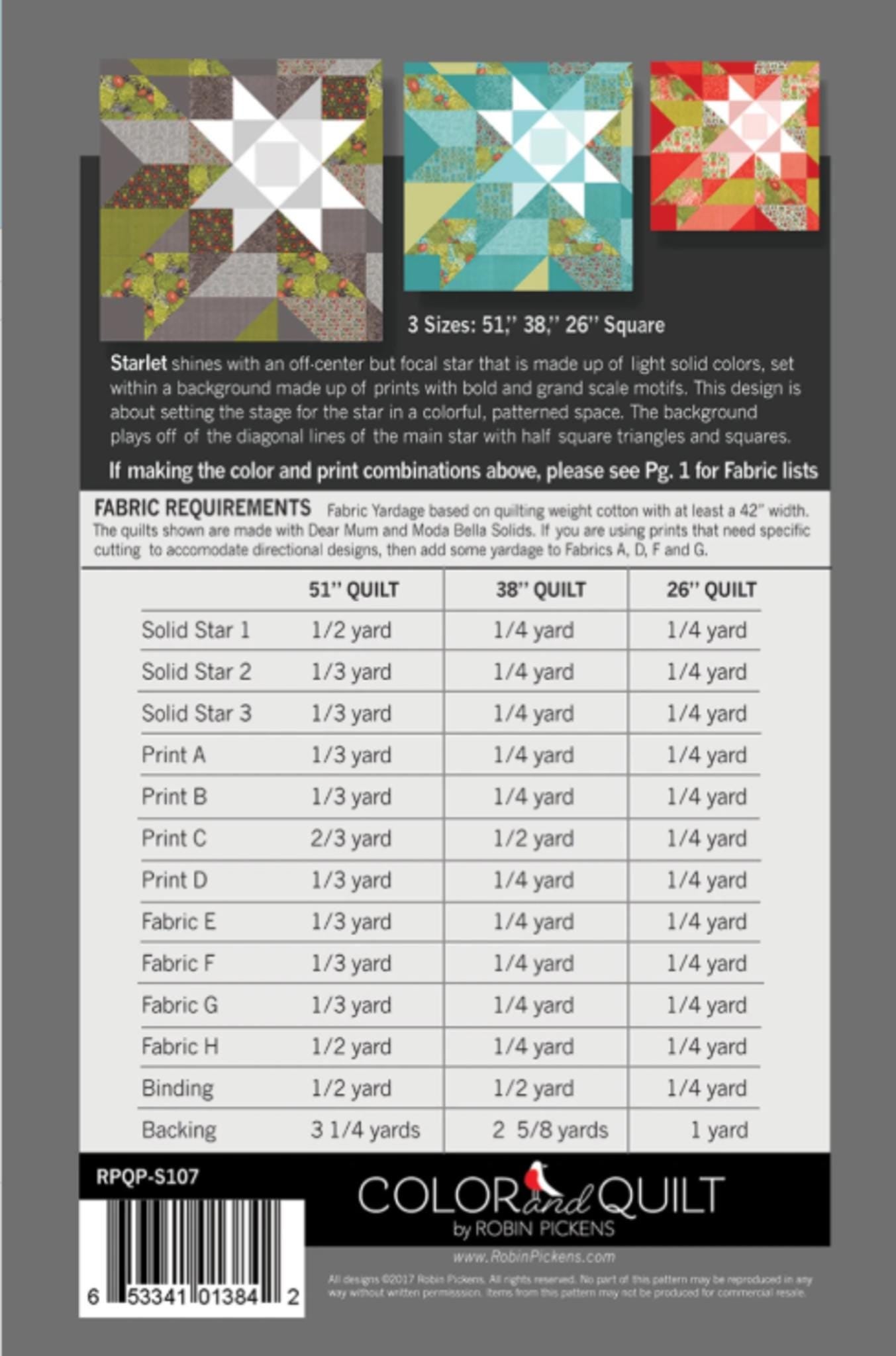 Starlet Quilt Pattern by Robin Pickens - 3 sizes included