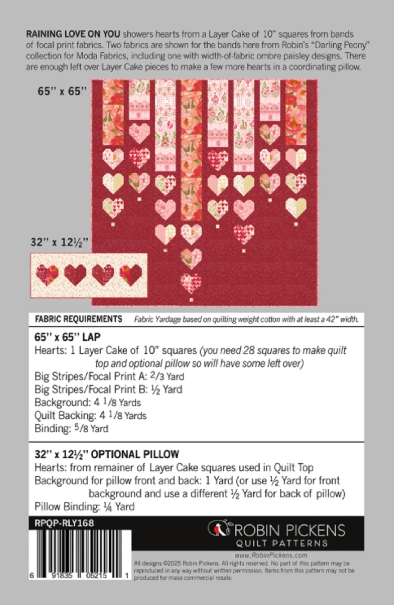 Raining Love on You Quilt Pattern by Robin Pickens - 65" x 65"
