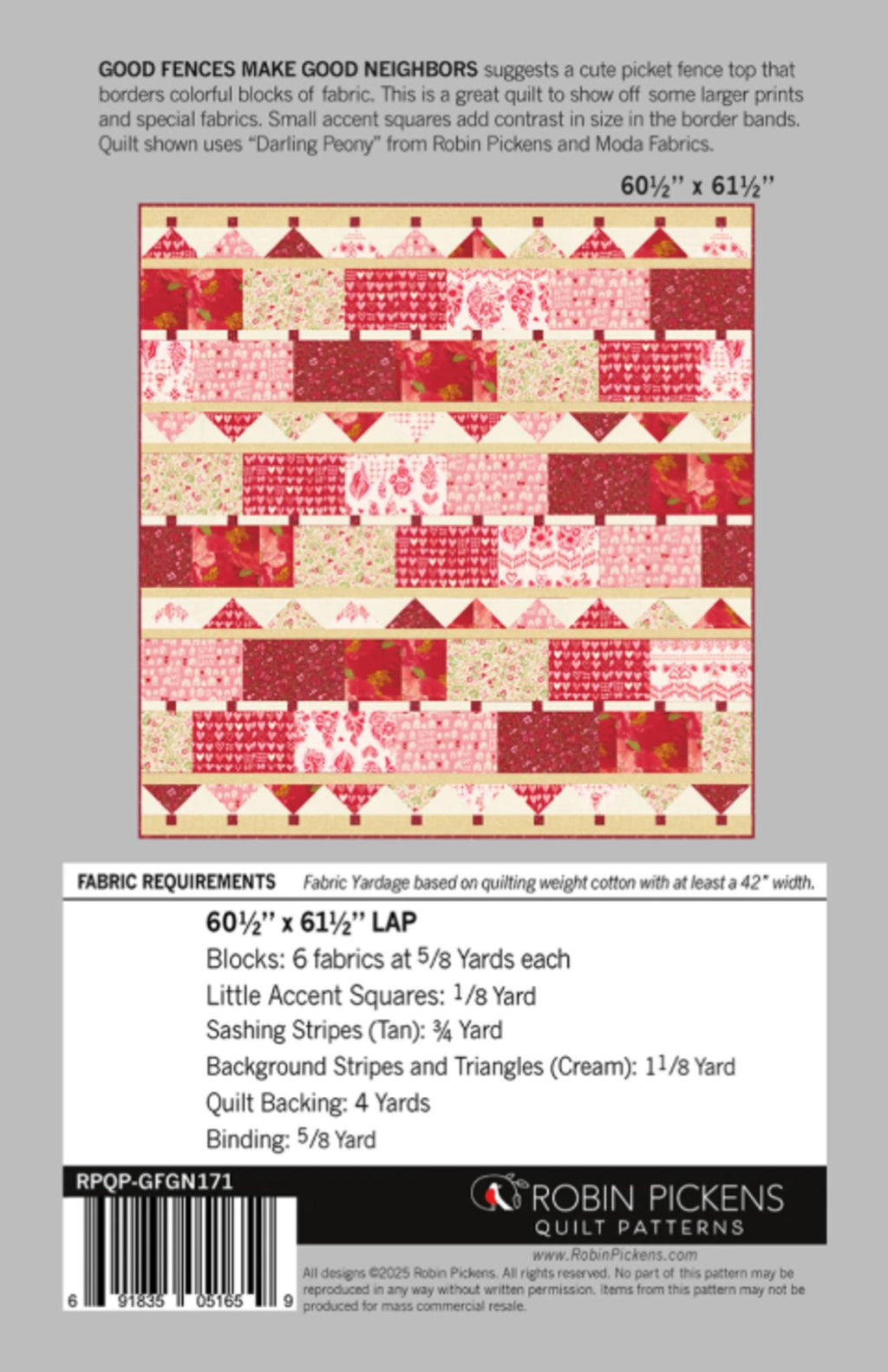 Good Fences Make Good Neighbors Quilt Pattern by Robin Pickens - pattern only