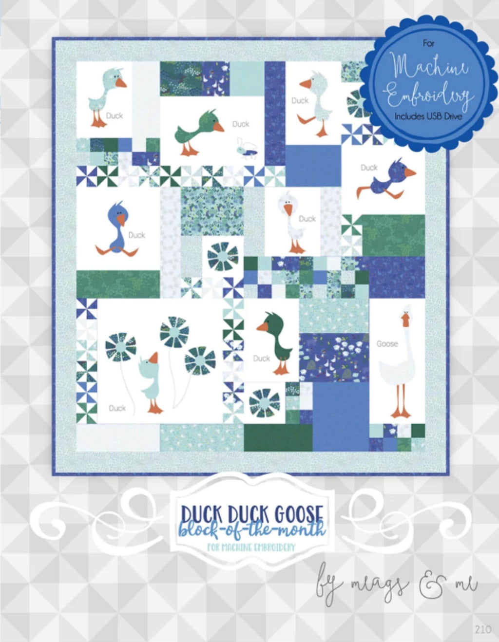 MACHINE EMBROIDERY Duck Duck Goose Quilt Pattern: Six-Month BOM (56" x 62")