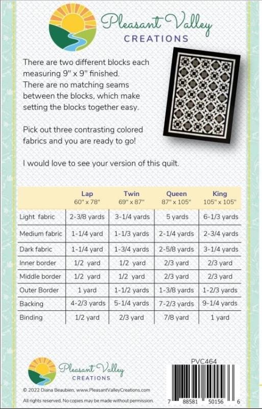 Simply Charming Quilt Pattern for 4 sizes, by Designer Diana Beaubien for Pleasant Valley Creations