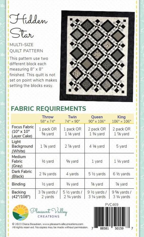 Hidden Star Quilt Pattern for 4 sizes, by Designer Diana Beaubien for Pleasant Valley Creations