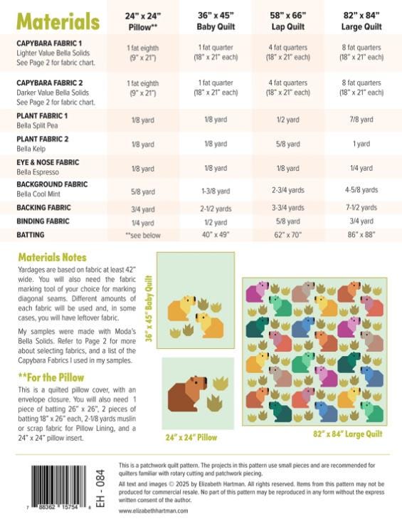 Capybara Quilt Pattern by Elizabeth Hartman: Two Sizes