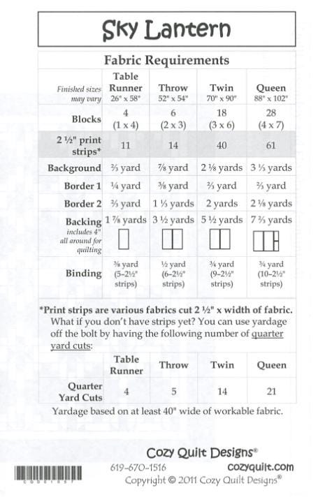 Sky Lantern Quilt Pattern -Cozy Strip Club for 2.5" strips
