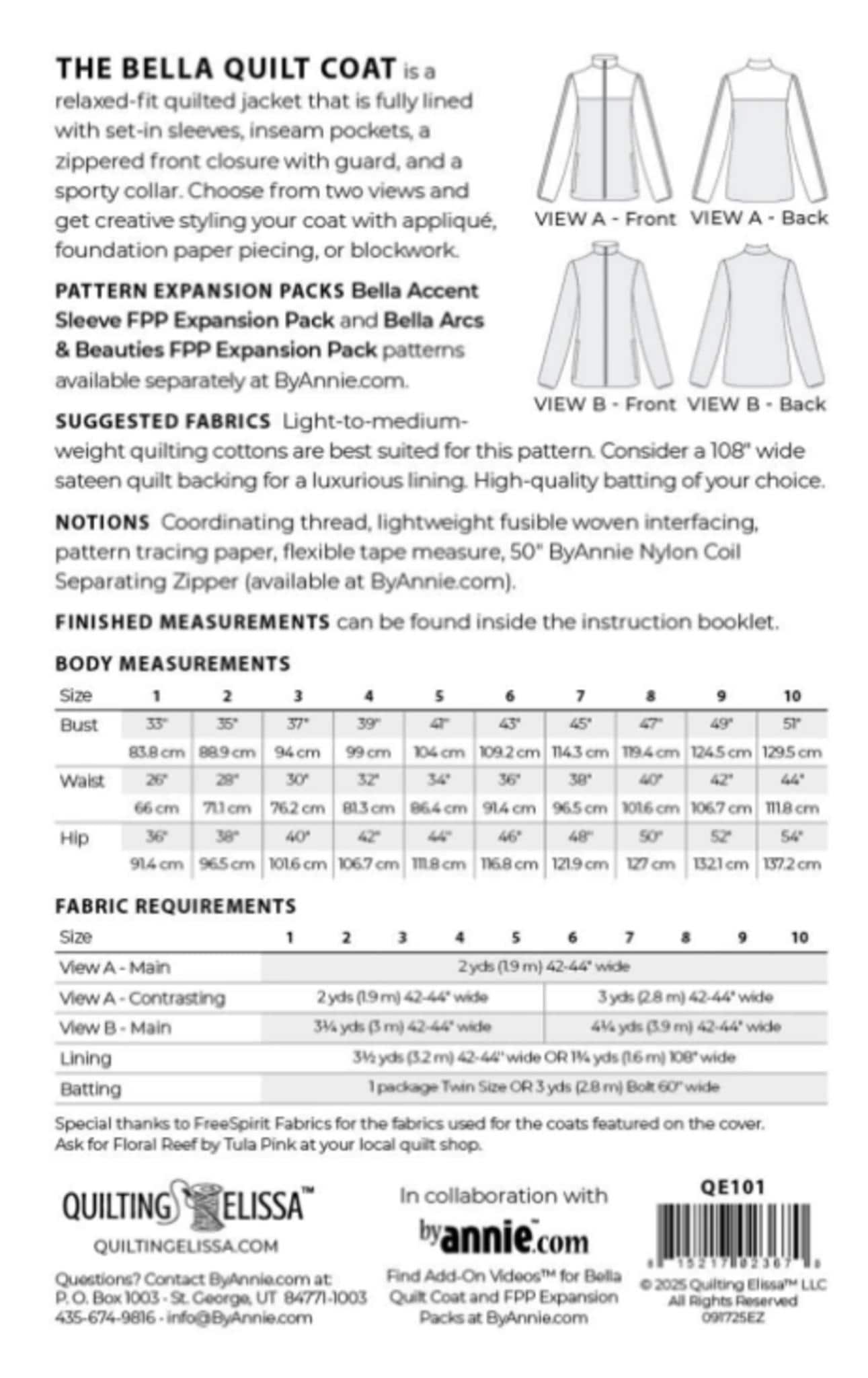 Bella Quilt Coat by Quilting Elissa; Also options for Customizing or Accent Sleeves, see description